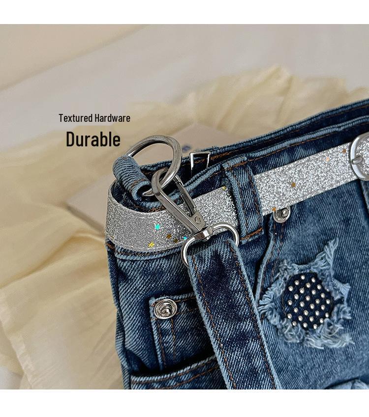 Cross-border Tassel Patchwork Denim Crossbody Bag - Trendy Single Shoulder Skirt Bag for Work or School.