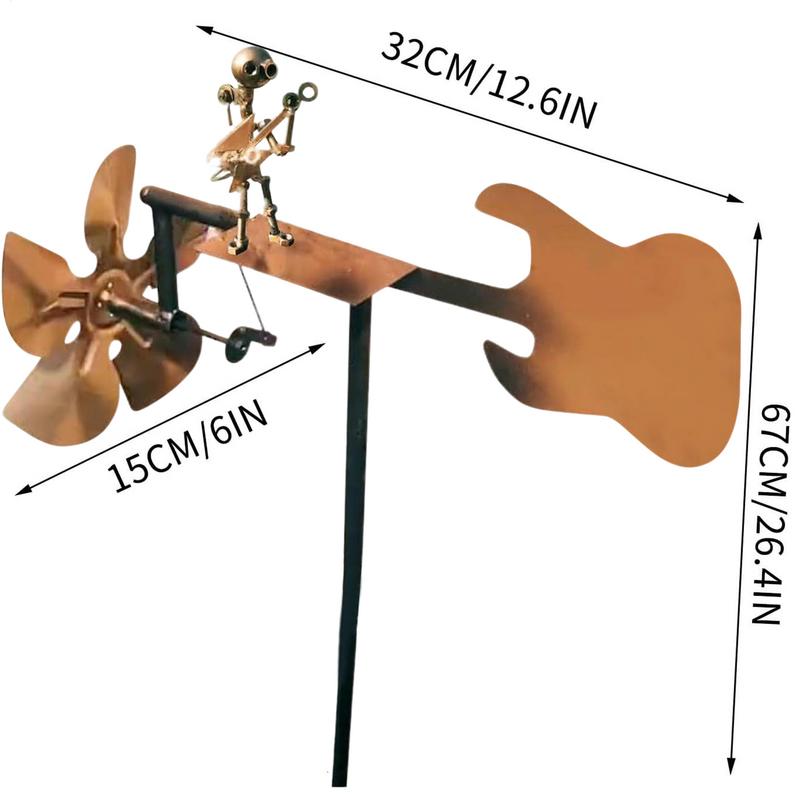 Metal Drummer Windmill Garden Statue Handmade  Metal Guitar Wind Spinner Decorative Power Rock Art For Lawn Porch Yard Decor