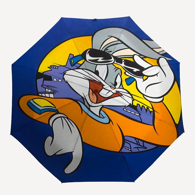 

1pc Bugs Bunny Looney Tunes Automatic Umbrella 8 Rib Portable Folding Black Iron Frame for Outdoor, Beach, Travel, Beach Umbrella 133