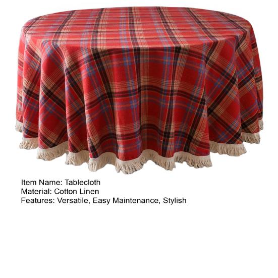 Christmas Round Tablecloth Plaid Tassel Tablecloth Home Party Wedding Thanksgiving Birthday Decoration