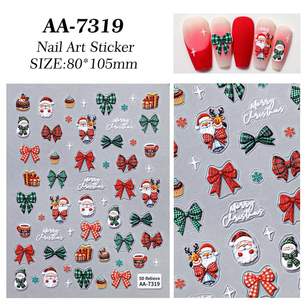 5D Embossed Snowman & Christmas Tree Nail Art Stickers - Style AA