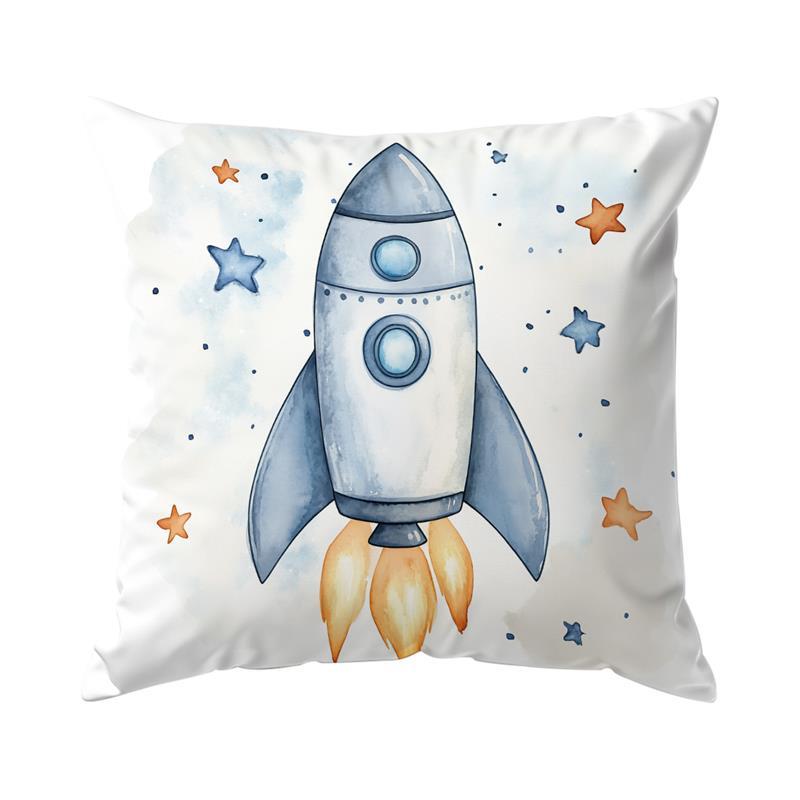 Home Decor Space-Themed Astronaut & Rocket Pillow Covers Pattern Cushion Cover Suitable For Sofa Bedroom Car Pillow Cover