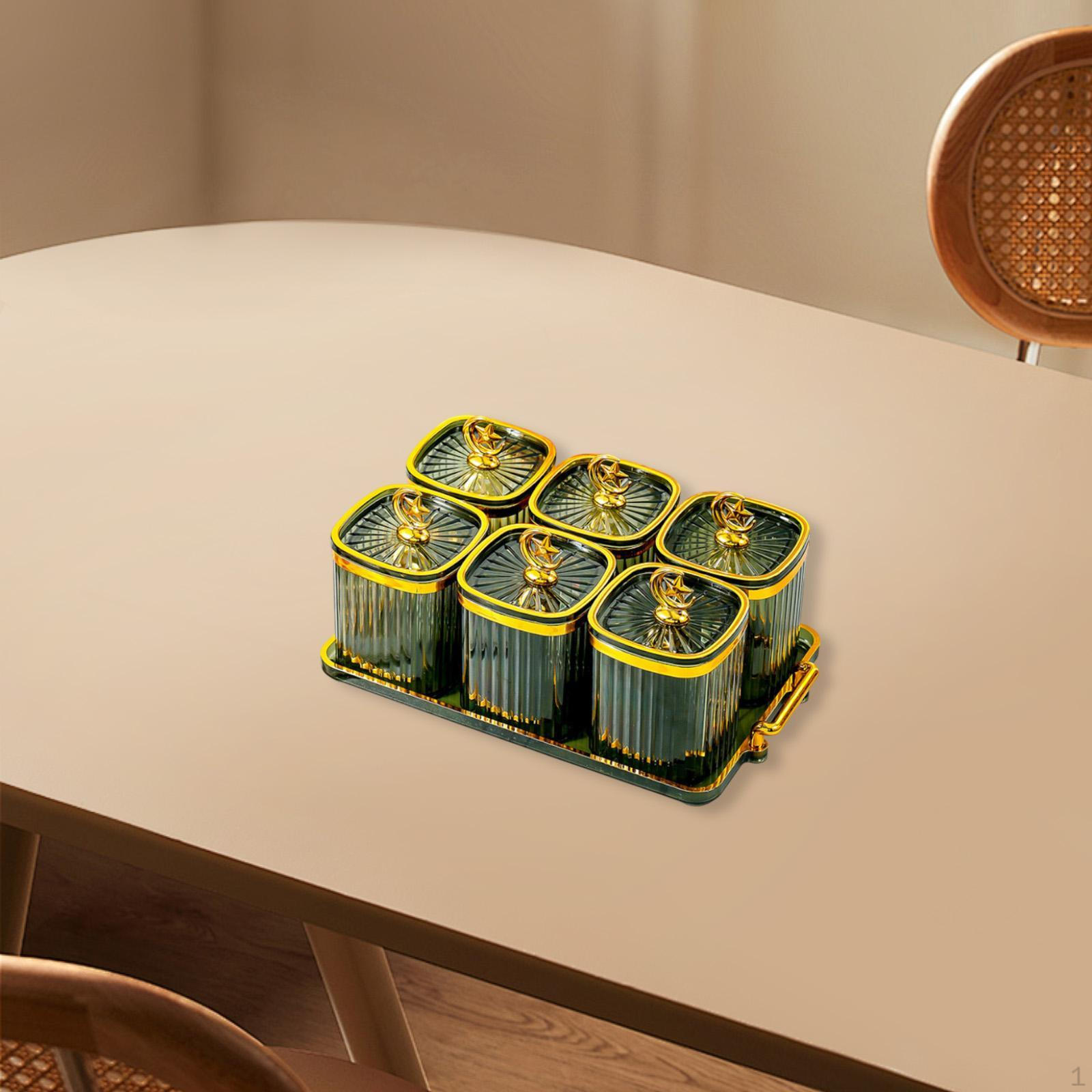 

Разделенная тарелка для сухофруктов и печенья с 6 банками зелёный