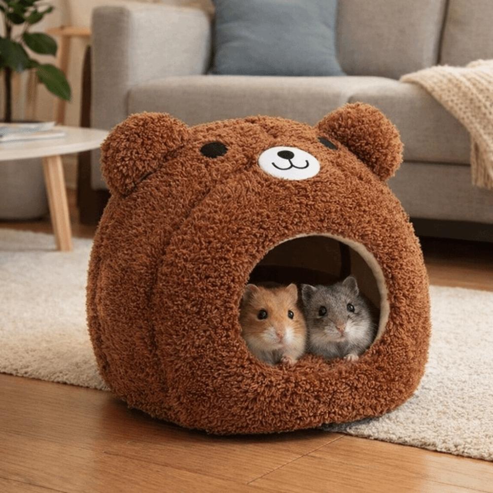 Cartoon Hamster Warm Nest Bear Shape Windproof Guinea Pig House Plush Semi-enclosed Hamster Cotton Nest Cage Accessories