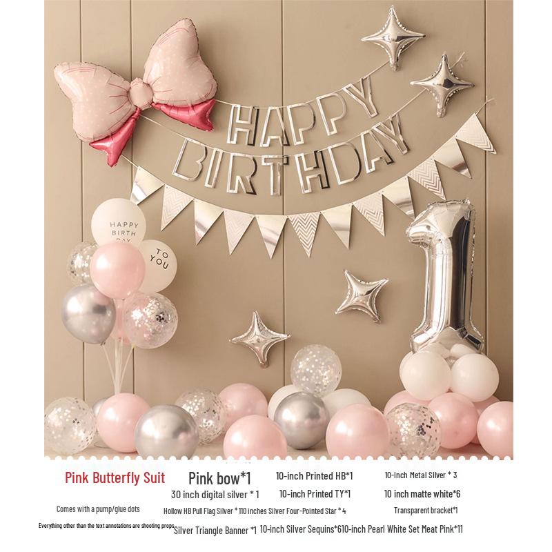 First Birthday Party Balloon Decoration Set with Light Strip for Boys and Girls