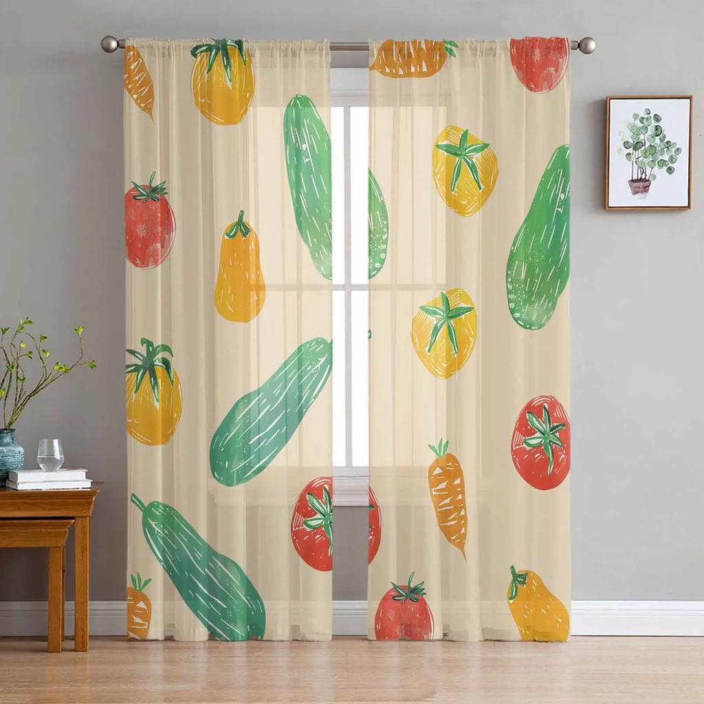 Watercolor Vegetable Texture Sheer Curtains for Bedroom Living Room Decoration Window Curtain Kitchen Tulle Voile Organza Drapes