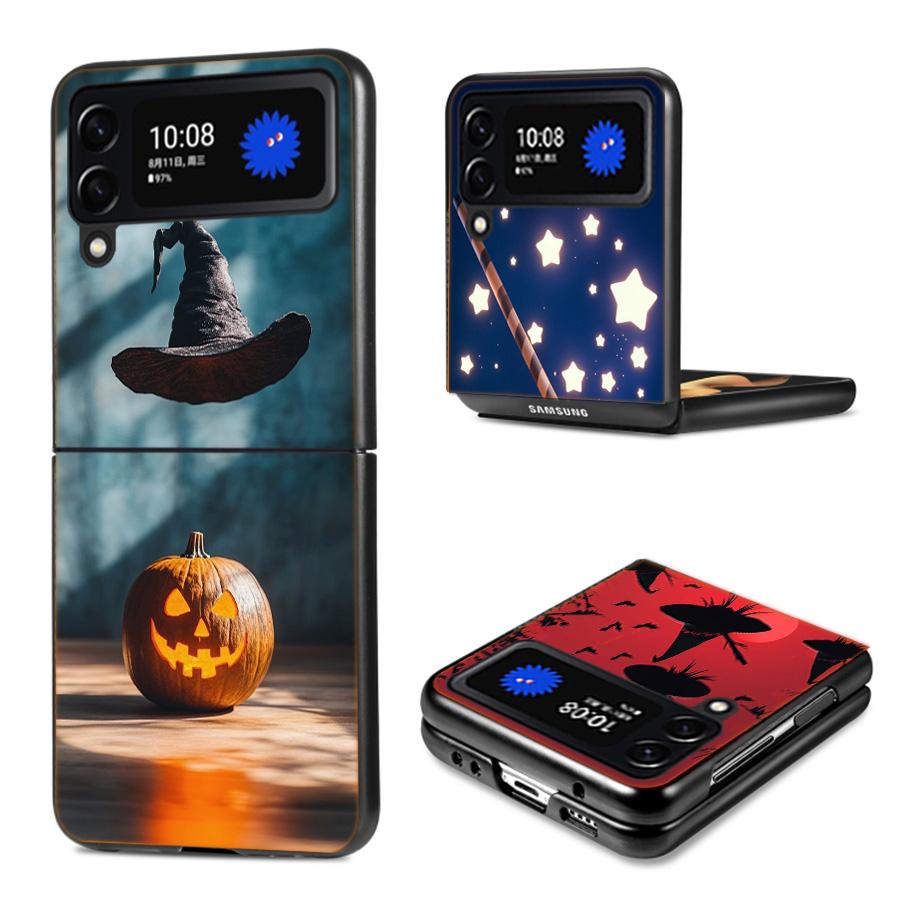 Halloween Wizard Hat Horror Fun Phone Case For Samsung Z Flip 7 6 5G Galaxy Z Flip4 Z Flip5 Z Flip3 Coque Black Hard PC Shell Pr