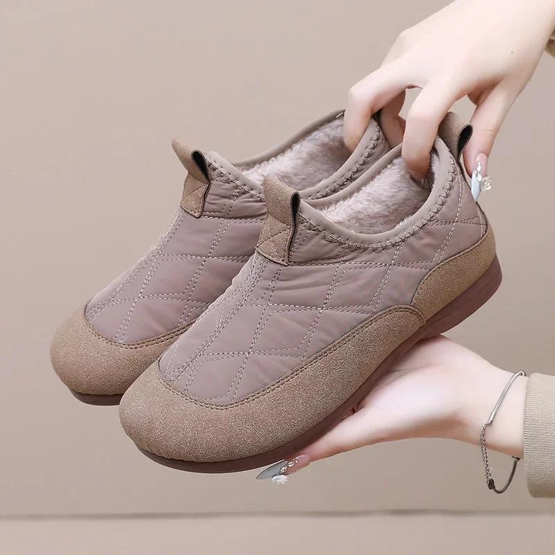 Fashion Snow Boots Women's Autumn and Winter Velvet Women's Cotton Shoes One Pedal Soft-soled Mother Shoes Fashion Casual Shoes