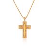 Gold Tone Titanium Steel Cross Pendant Necklace with Diamond Accents Non Tarnish Elegant Collarbone Chain