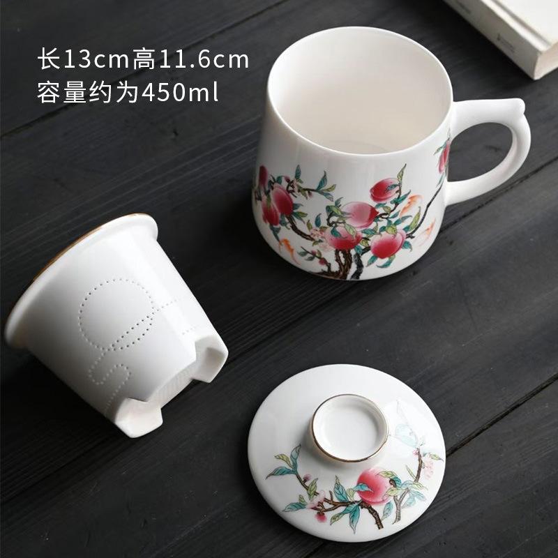 Chinese Ru Kiln Teacup Blue And White Ceramic With Lid Tea Separation Water Cup Household Special Tea Cup Office Mug
