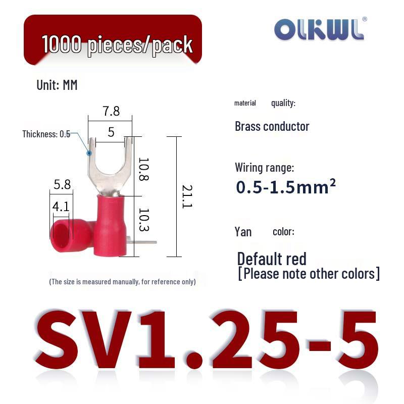 SV European Fork-Type Pre-Insulated Copper Crimp Terminals: SVS1.25-3.2/4/5, SV2-4/5/6 Wire Lugs.