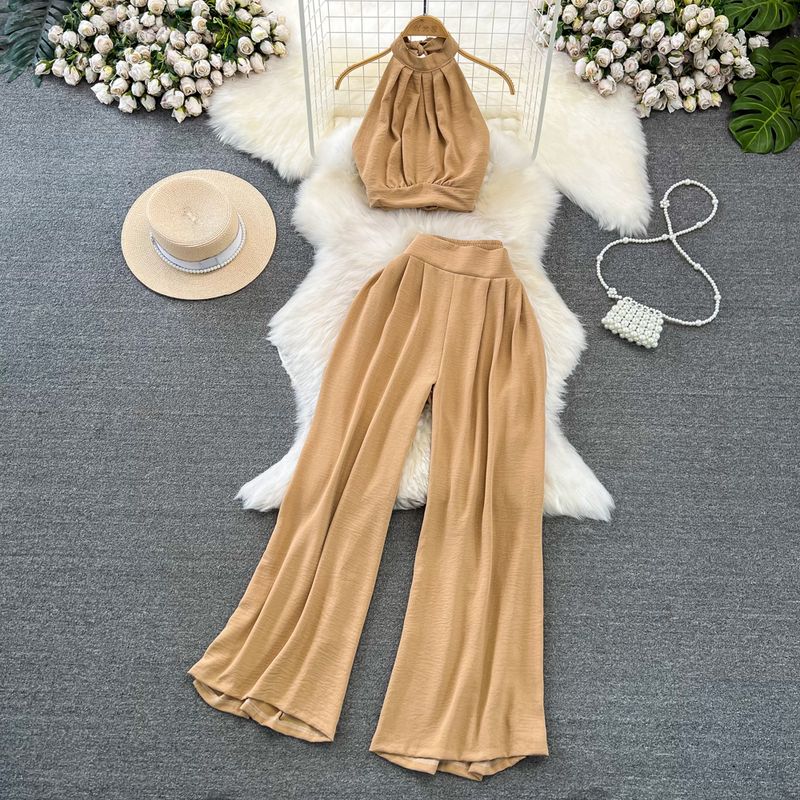 Off-the-Shoulder Seaside Holiday Slim Looking Straight-leg Fashion Suit