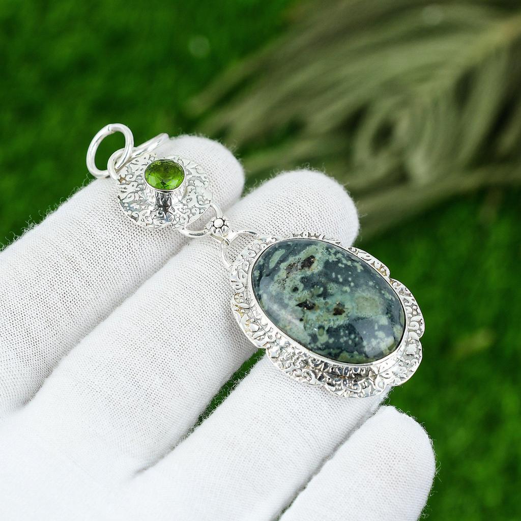 Natürlicher Ozeanjaspis Edelstein Anhänger 925 Sterlingsilber Indischer Schmuck