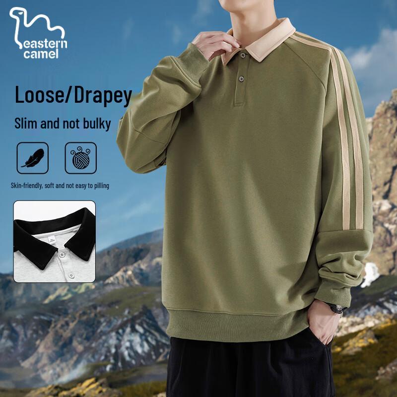 

EASTERN CAMEL Men s Striped Polo Collar Casual Sweatshirt XL