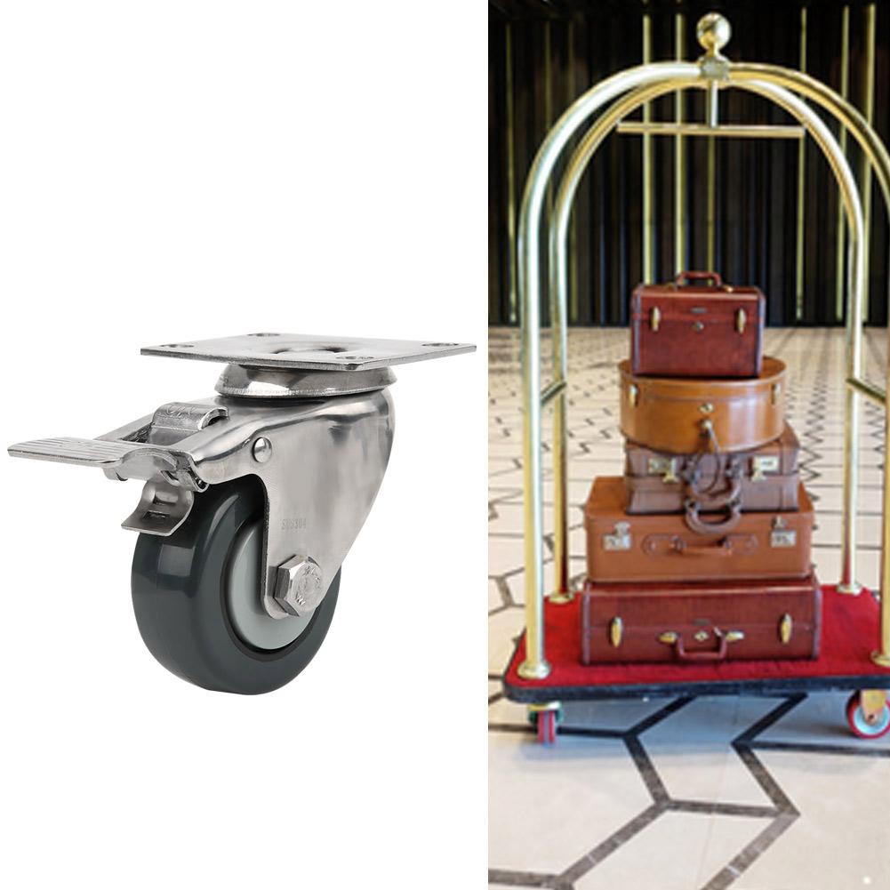 1.5in Polypropylene Brake Universal Wheel 304 Stainless Steel Bracket Silent Trolleys Caster Loading 30kg/66.1lb