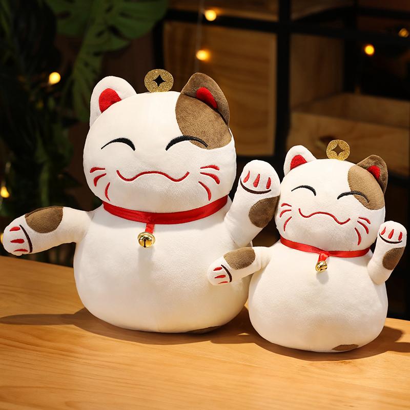 25/35cm Cat Doll Stuffed Smiling Fortune Cat Soft Animal Plush Little Bell Dressed Standing Cat Toy