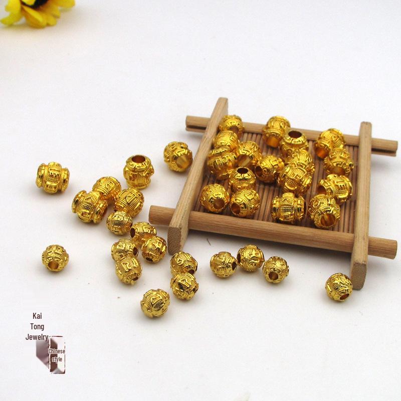 Стойкие к выцветанию золотые бусины для DIY китайского узла - 8/10/12 мм, Шесть Иероглифов