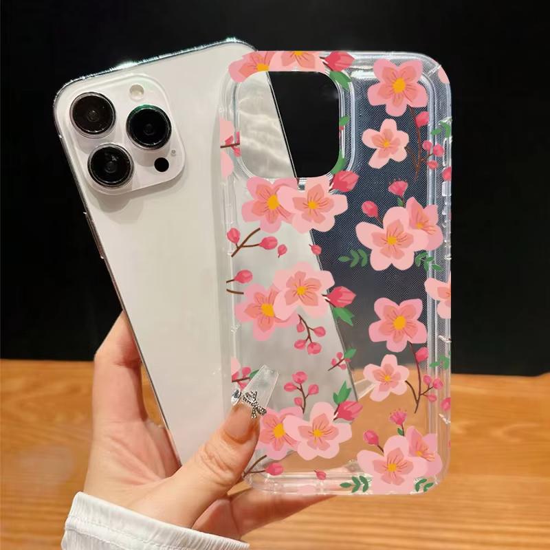 Pink And Purple Flower Print Phone Case For iPhone 17 Air 11 12 13 14 15 16 Pro Max 16e XS X XR 16 Plus Transparent Soft Cover