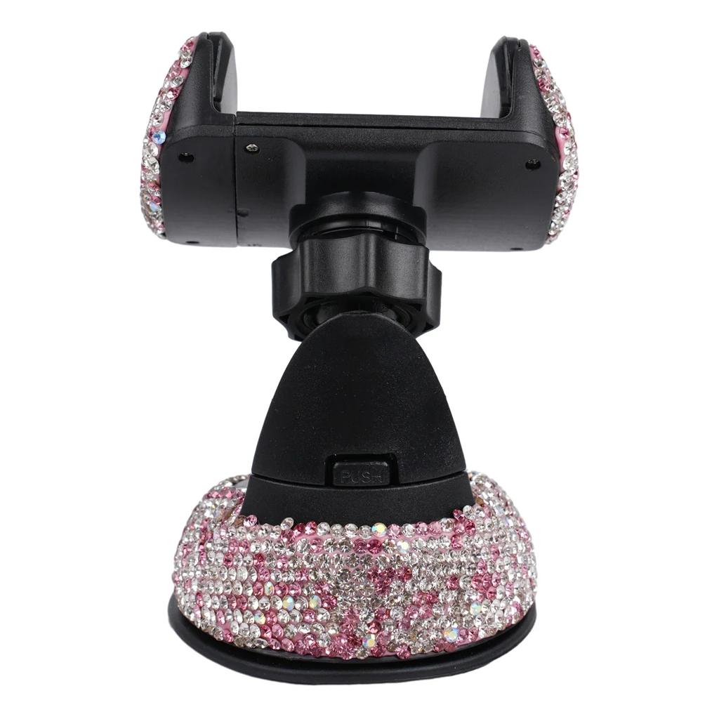 Dashboard Phone Holder Girls Car Interior Mobile Mount Pink Plastic Rhinestones Stylish Accessories Adjustable