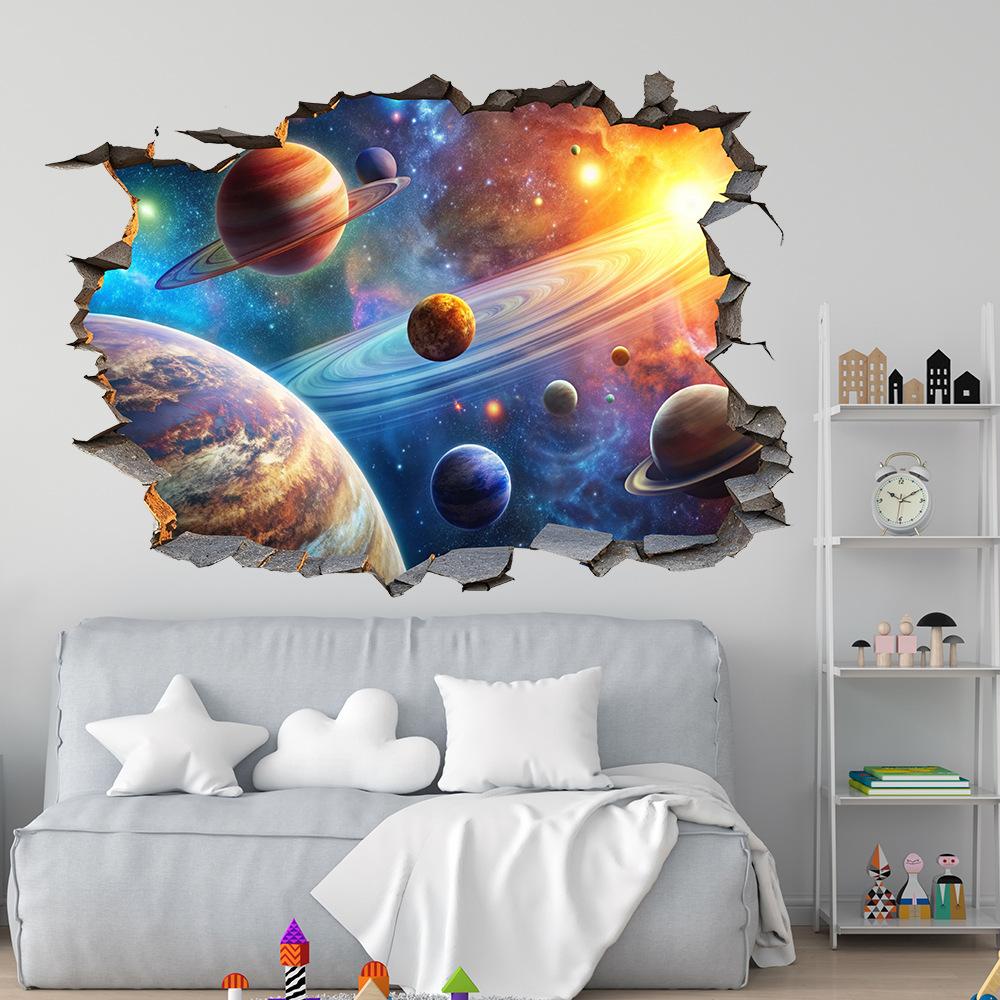 New Cartoon Space Universe Planet Wall Stickers Self Adhesive Room Background Home Decor Decals