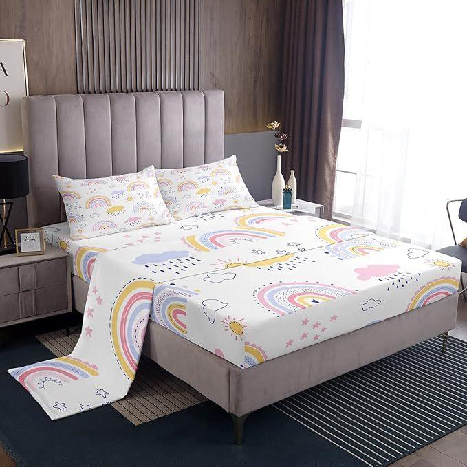 Cartoon Rainbow Pattern Mattress Four-Piece Bedding Set Bedroom Dormitory Bedding Decoration