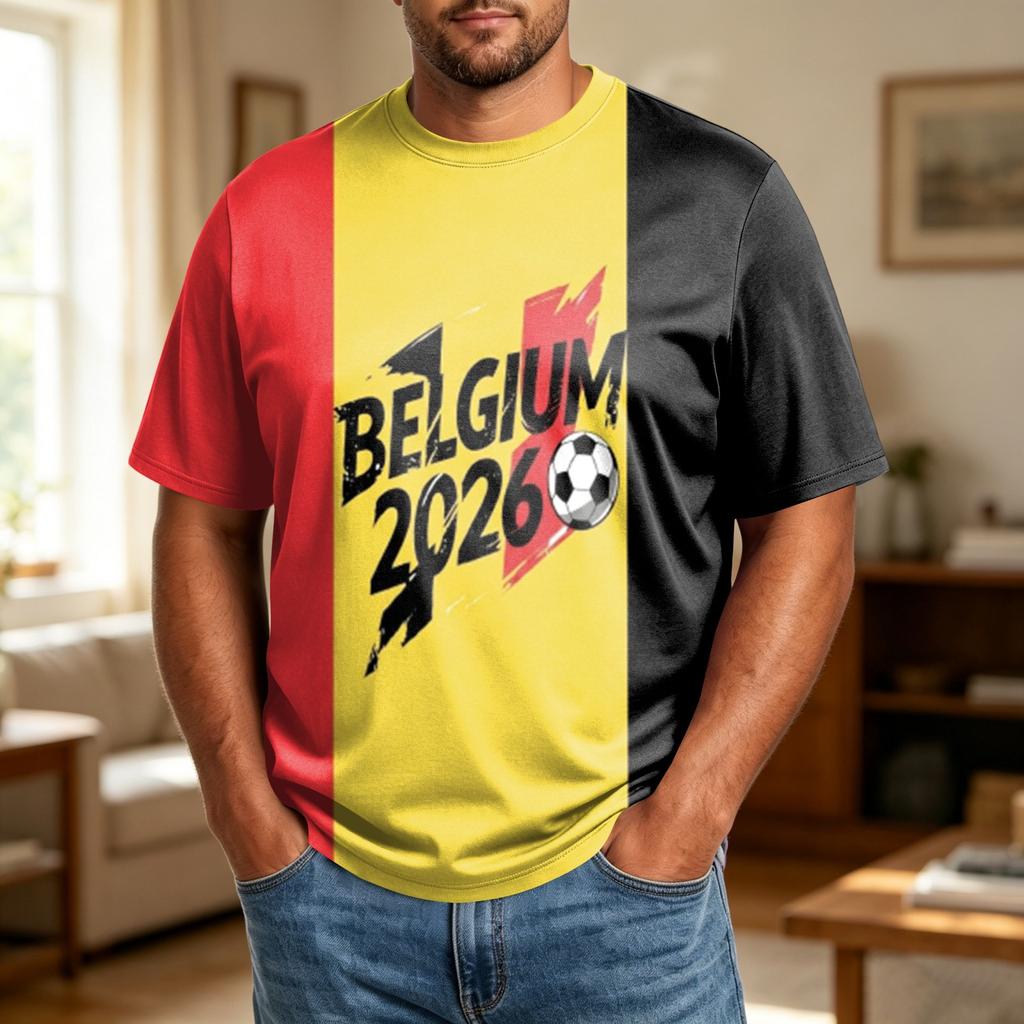Men’s World Football Themed Plus Size Comfortable Breathable Casual Loose Fit T-Shirt with Printed Graphic Design for Sports Events