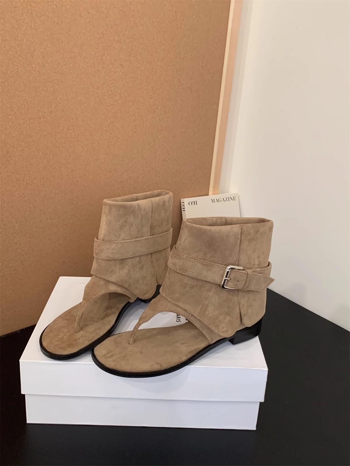 

French toe sandals women 2025 summer new Internet celebrity fashion women s shoes cowboy boots sandals retro versatile women s shoes 35 хаки