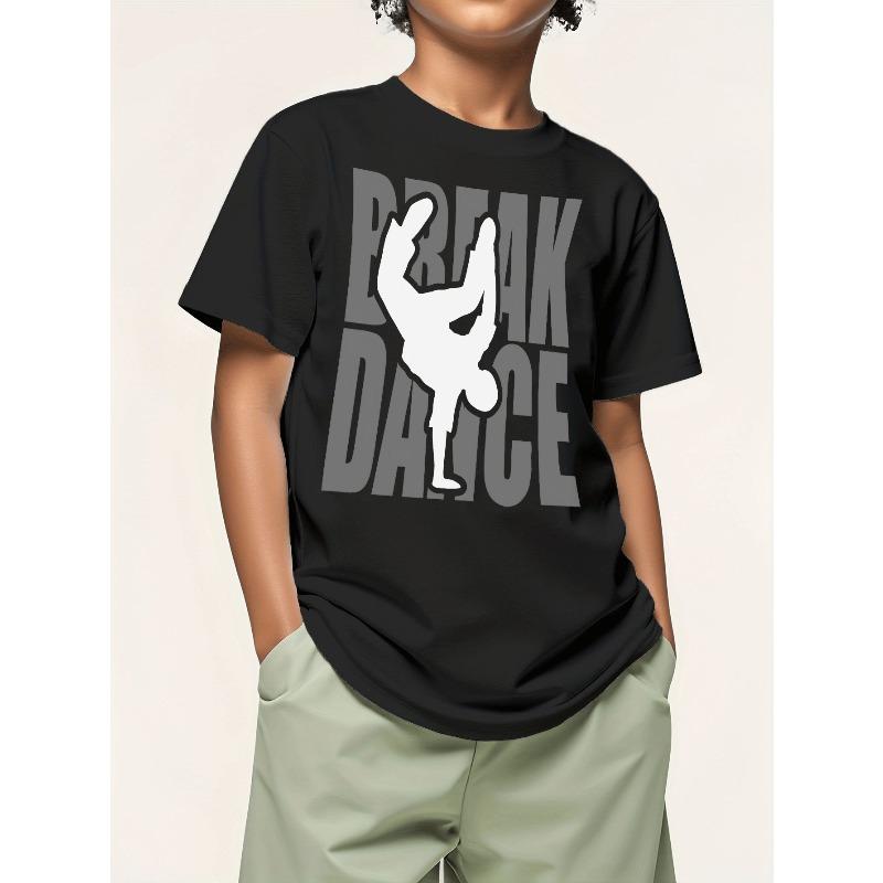 

European Size Boys Round Neck Short Sleeved T Shirt with Street Style Portrait Print 98cm чёрный