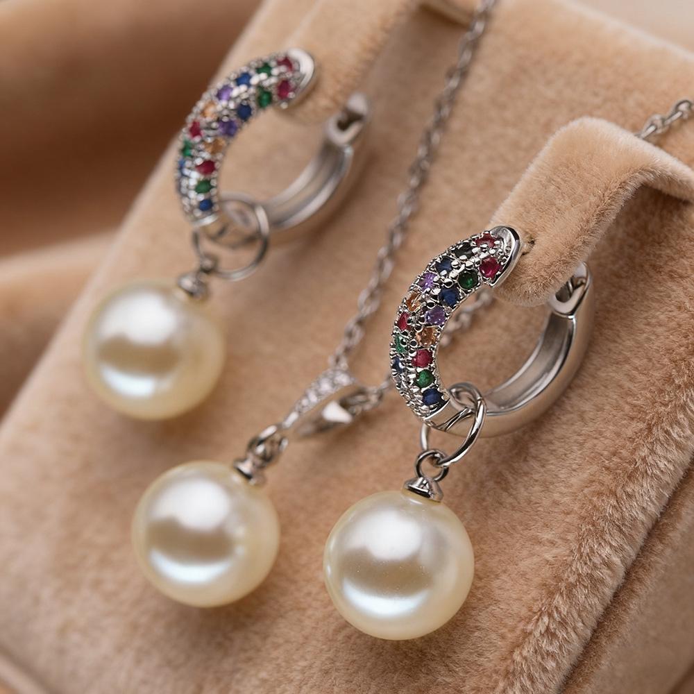 Leaf Imitation Pearl Necklaces Earrings Sets For Women Fashion Flower Cubic Zirconia Pendant with Chain Birhday Gift