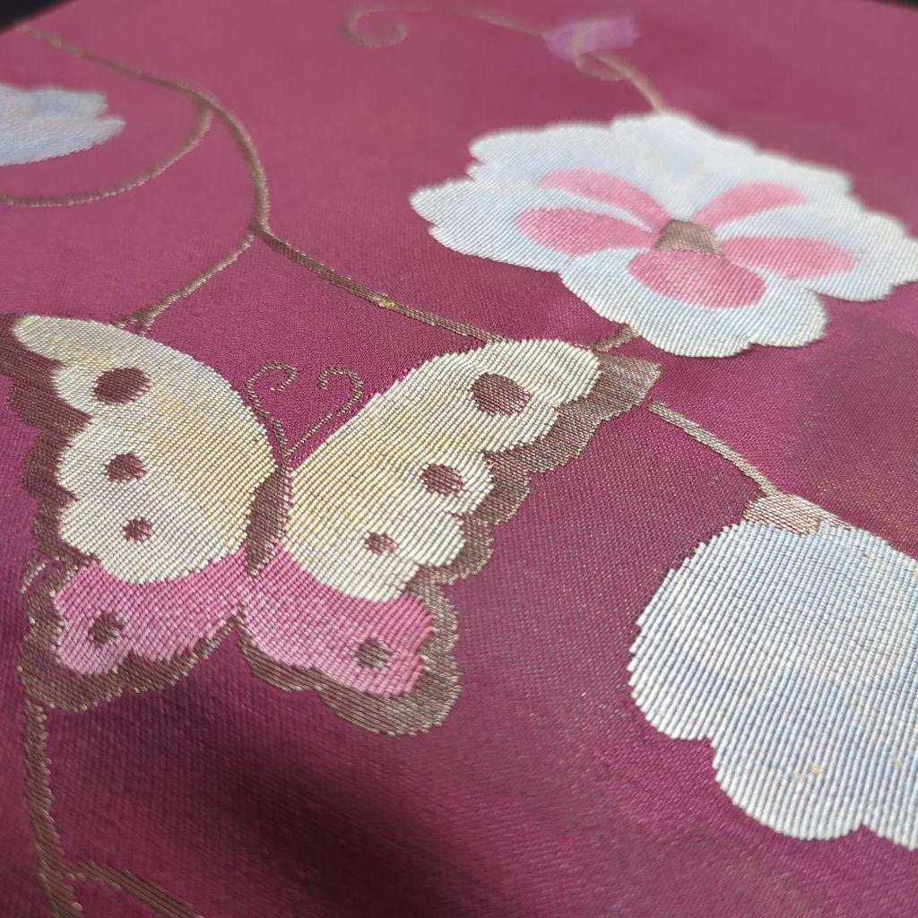 Used H-506 Nagoya Obi Nagoya Tailored Pure Silk Eight-inch Flower Arabesque Butterfly Pattern