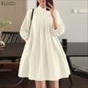 ZANZEA Rochie de vară casual pentru femei, cu guler drept, lejeră, în linie A, cu mânecă 3/4