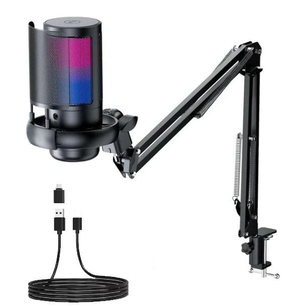 RGB USB Condenser Microphone with Desktop Tripod Stand for Gaming & Live Streaming