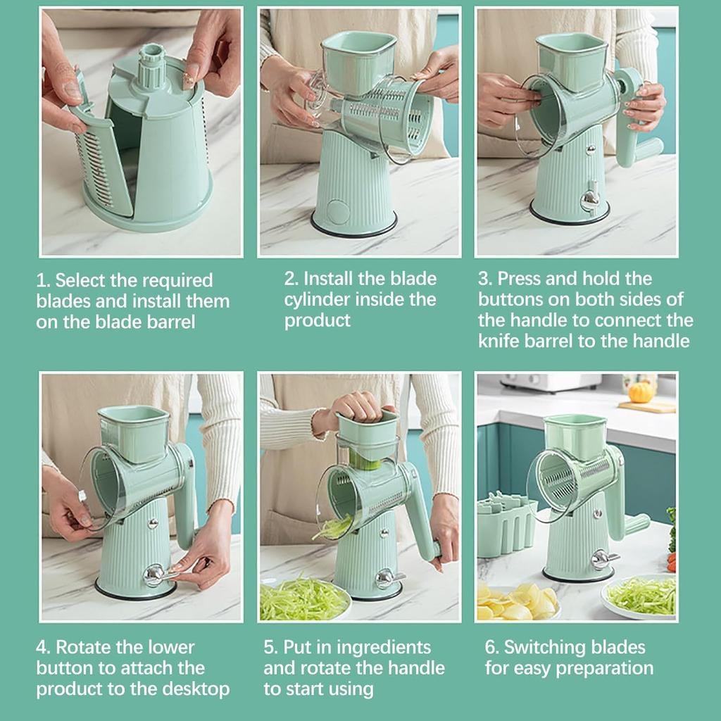 5 In 1 Rotary Cheese Grater Vegetable Slicer for Kitchen, Potato Ricer Microplane, Carrot Shredder Tool-Food Shredders with 5 Sets Interchangeable