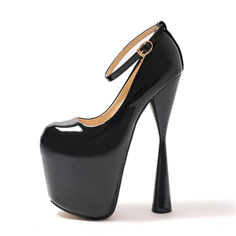 Strap Women's Heeled Sexy Platform Fashion Fetish High Heels Round Toe Pumps Black White Office Party Shoes Women Large Size 50