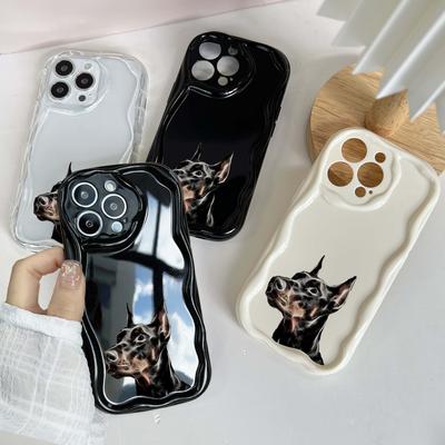 N46 Dog Doberman Animal Art Wavy Phone Case for iPhone 15 14 Pro Max Samsung S24 S23 Ultra A54 A14 A34 Xiaomi Redmi 13C Huawei Honor Soft Back Cover