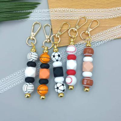 Cross-Border Sports Silicone Beaded Keychain for Football, Basketball, Rugby Ornaments