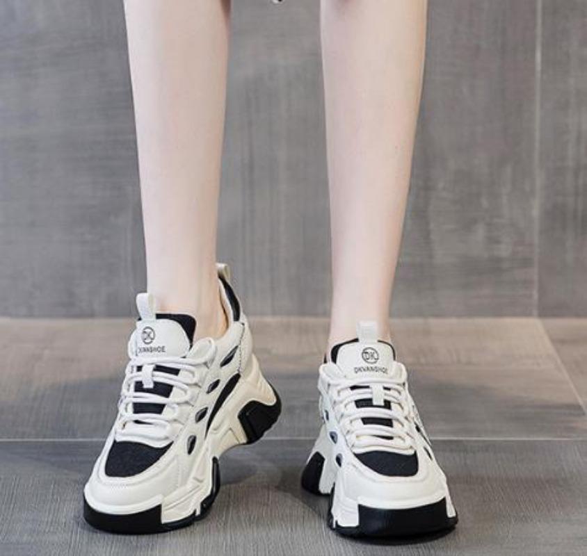 Модные 7 см натуральная кожа модные массивные кроссовки зима осень платформа танкетка — фото 4