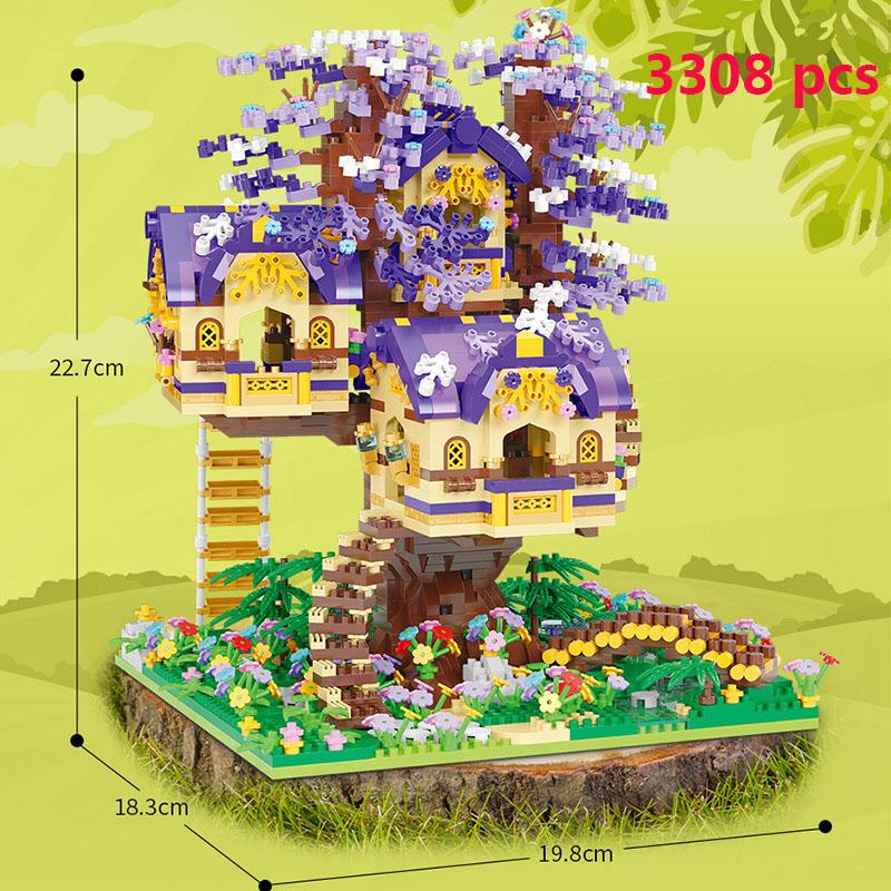 City Architecture Pink Castle Tree House Building Blocks Mini Brick Taj Mahal Great Wall Creative Model Construction Toys