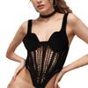Womens Sexy Lace-Up Knit Camisole With Boned Corset Waist Hollow Out Detail Slim Fit Top