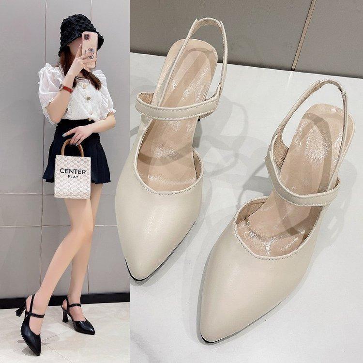 Summer Pointed Thick Heel Bag Head Empty Versatile Word with Sandals New Soft Leather High Heels Women