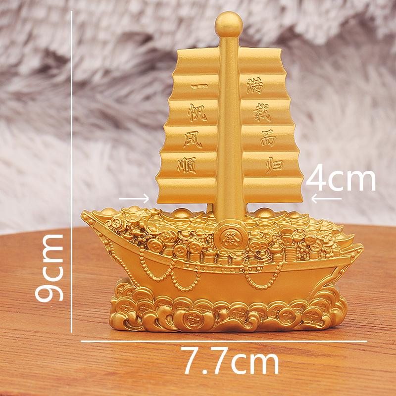 Gold Plated Sailing Ship Ornament with Yuanbao and Gold Bar for Smooth Sailing Decoration