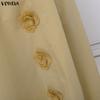 VONDA Elegant Women Back Elastic Flowers Casual Long Pleated Skirts
