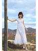 White Lace Mid-Length V-Neck Travel Dress - Korean Style 2025