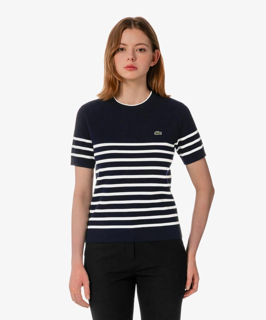 LACOSTE Women'S Striped Short Sleeve Sweater Af415E-56G 166