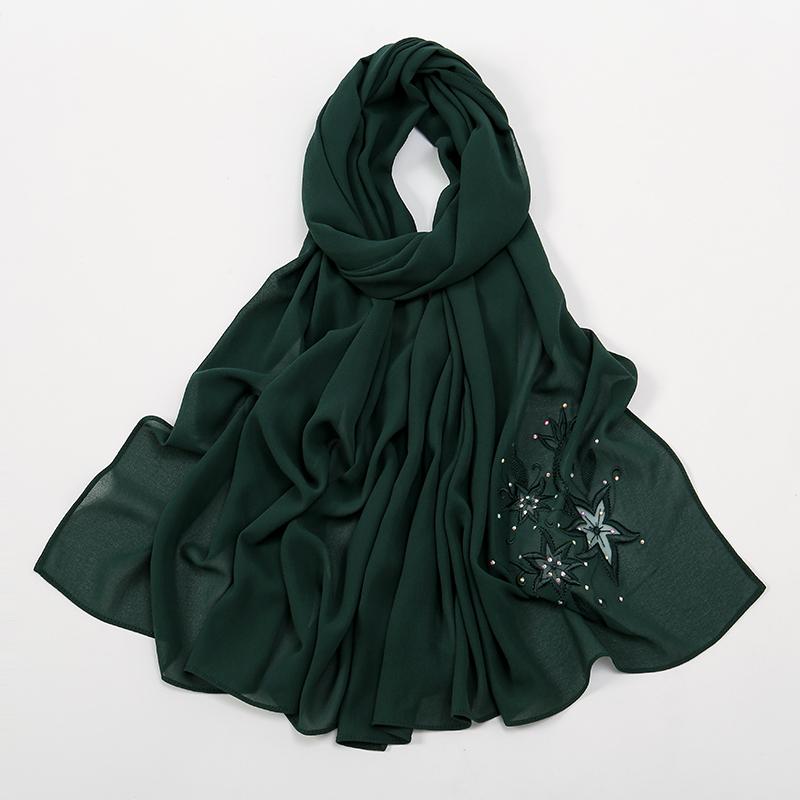 Nowy Haftowany Szyfonowy Hidżab Malezja Kobiety Islamskie Szale Muzułmańskie Hidżaby Chusta na Głowę Bawal Tudung Haftowana Szyfonowa Chusta Hidżab
