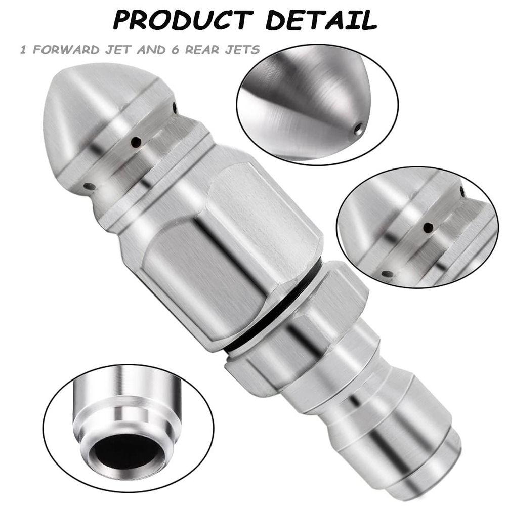 Stainless Steel + Brass Sewer Jetter Nozzle 1 Forward Jet + 6 Rear Jets Coupler Secure Fittings