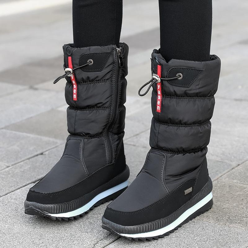 Winter snow boots women's tall cotton boots winter zipper waterproof non-slip velvet cotton shoes thickened
