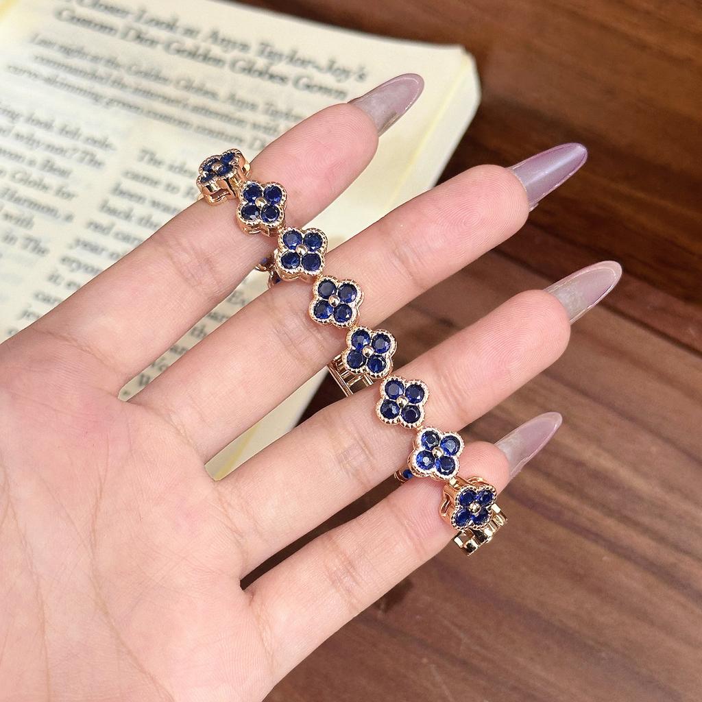 New Full Diamond Four-leaf Clover Bracelet High Luxury Old Money Style Retro Colored Flower Bracelet