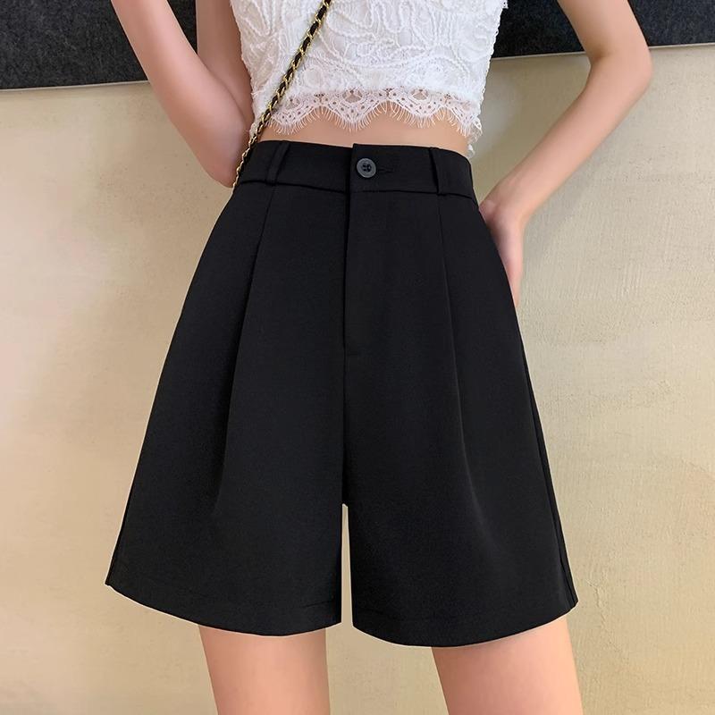 

Женские шорты от костюма, новые летние, с высокой посадкой, маленького А-силуэта, тонкого дизайна, длиной три четверти. 4XL recommended [160-90 kg] чёрный