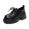 Johnature Genuine Leather Retro Women's Thick Heels Shoes British Style Thick Soled Lace Up Pumps